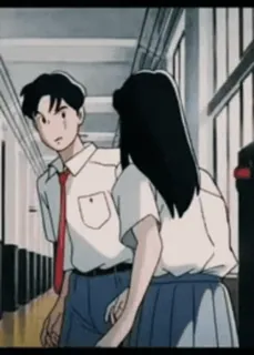 ❤ 57f013c3 Аниме, Школьная форма, Школа, Пара, Коридор telegram sticker