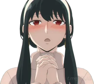 🙏 19a85bd9 Yor Forger Spy × Family аниме, женщина, Йор Форджер, Семья шпиона, краснеет, смущена, красные глаза telegram sticker