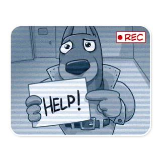 😨 943bb712 HELP! cane, cartone animato, aiuto, angoscia, triste, animale, segno telegram sticker