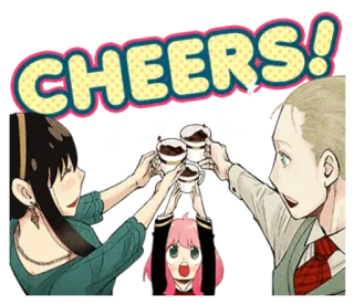 ❤️ 794bd6dd CHEERS! ура, праздник, тост, аниме, семья, напиток, мультфильм telegram sticker