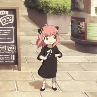 😥 ed53c2ee Anya Anime, Cartoon, Mädchen, Süß, Schwarzes Kleid, Pinke Haare whatsapp sticker