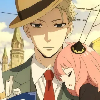 🥰 d866ec44 Loid Forger, Anya Forger Spy x Family anime, szpieg, rodzina, kapelusz, słodki, postać, Loid, Anya telegram sticker