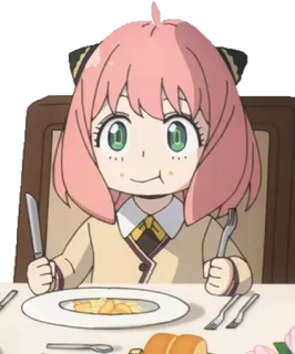 😋 ece5b1b3 Anya Forger Spy x Family Аниме, Еда, Стол, Семья шпиона, Аня Форджер, Девочка, Вилка, Нож telegram sticker