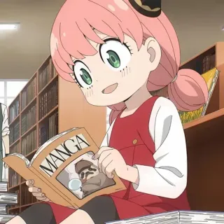 🥜 56cb6910 Anya Spy x Family MANGA 动漫, 漫画, 间谍过家家, 阿尼亚·福杰, 可爱, 女孩, 阅读, 书 telegram sticker