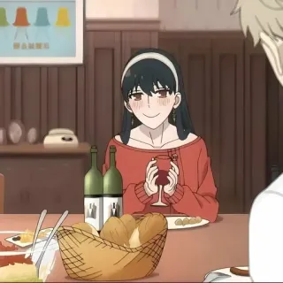 🥜 65e2bd0b Yor Forger Spy x Family 动漫, 约尔, 间谍过家家, 角色, 红色, 葡萄酒, 食物, 女人 telegram sticker