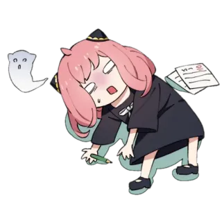 💀 9af16b77 Anya Spy x Family 阿尼亚, 间谍过家家, 动漫, 精疲力竭, 幽灵, 疲惫, 动漫女孩 telegram sticker