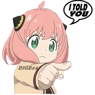 👉 1d801982 Anya Forger Spy x Family I TOLD YOU Anime, Cartone animato, Spy x Family, Anya Forger, Indicare, Te l'avevo detto, Personaggio telegram sticker