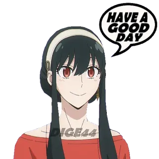 🌤 1ea92226 Yor Forger Spy x Family HAVE A GOOD DAY Anime, Yor Forger, Spy x Family, Buona giornata, Saluto telegram sticker