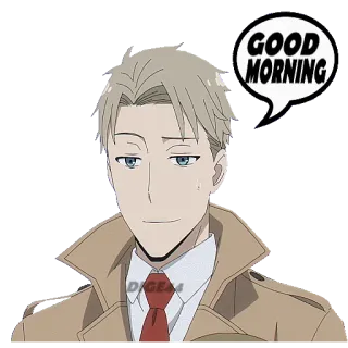 🛏 25bec749 Loid Forger Spy x Family GOOD MORNING Anime, Spy x Family, Loid Forger, Buongiorno, Saluto, Sticker telegram sticker