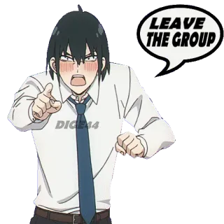 ☝️ e0ef0d20 LEAVE THE GROUP Anime, Foglia, Arrabbiato, Personaggio, Fumetto, Che indica telegram sticker