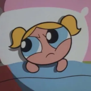 😕 5c3fb070 Bubbles The Powerpuff Girls Gelembung, The Powerpuff Girls, kartun, marah, tempat tidur, kesal telegram sticker