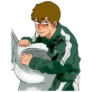 😈 8fd30774 Squid Game kartun, darah, Squid Game, pemain, seragam whatsapp sticker