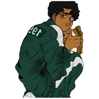 😈 9a4f4594 NIGER makan, anime, roti lapis, pria, kartun, menyinggung whatsapp sticker