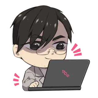 😁 9f0723f9 person, computer, glasses, chibi telegram sticker