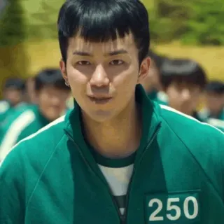 😐 4afe35d9 Squid Game chương trình TV, bộ đồ thể thao xanh, Hàn Quốc, Squid Game telegram sticker