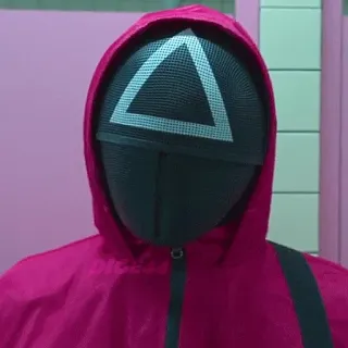 🔺 7bbd4130 Squid Game Round 6, Máscara de triângulo, Drama coreano, Netflix, Sobrevivência, Jogo, Fato rosa telegram sticker