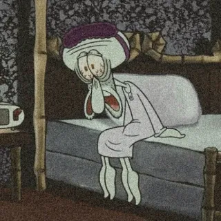 ⚓️ 5d8ecc02 Squidward Tentacles Spongebob Squarepants Мультфильм, Грустный, Сквидвард, Кровать, Nickelodeon telegram sticker