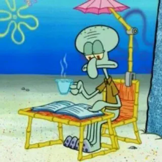 ⚓️ a8e2f269 Squidward Tentacles SpongeBob SquarePants Мультфильм, Чтение, Пляж, Сквидвард, Щупальца telegram sticker