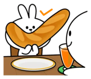 💯 3aff73fd królik, jedzenie, stół, chleb, sok, kreskówka, uroczy, zwierzę telegram sticker