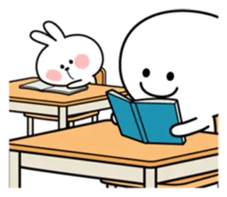 📘 481cc512 kreskówka, królik, czytanie, biurko, kawaii, słodkie, anime, studenci telegram sticker
