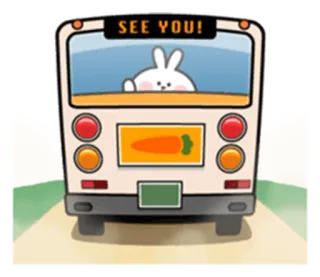 🏃 4f6c5d0a SEE YOU! królik, autobus, marchewka, kreskówka, zwierzę, transport, pożegnanie telegram sticker