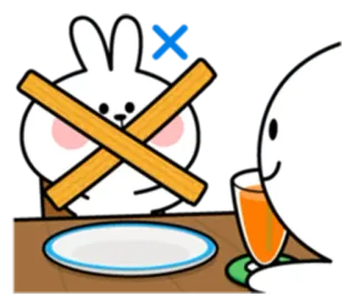 ❌ 6ec9568d kreskówka, królik, znak X, krzyż, jedzenie, napój, postać telegram sticker
