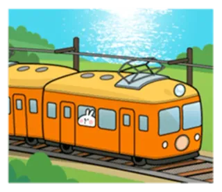 🚌 7aa65c6f pociąg, kolej, transport, kreskówka, uroczy, królik telegram sticker