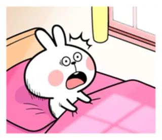😭 caece5a0 królik, kreskówka, zszokowany, łóżko, zaniepokojony, słodki, animacja telegram sticker
