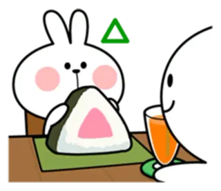 🔼 e93e574d królik, onigiri, kreskówka, słodki, jedzenie, przekąska, ilustracja telegram sticker
