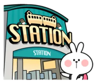 🚃 f7bbf97f STATION stacja, pociąg, królik, kreskówka telegram sticker