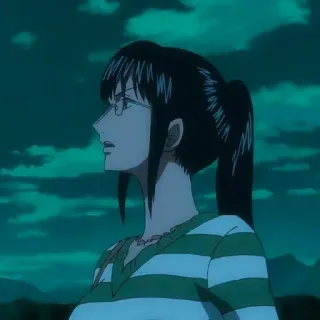 😳 56daca6c wanita, anime, kartun, kacamata, kuncir kuda, kaus bergaris, potret telegram sticker