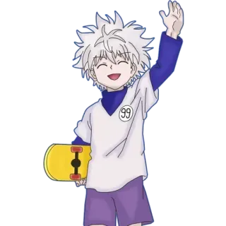 💞 00df16de Killua Zoldyck Hunter x Hunter Anime, Killua, Skate, Hunter x Hunter, Pelo Blanco, Dibujos Animados, Amigable, Alegre telegram sticker