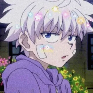 💞 03d06229 Killua Zoldyck Hunter x Hunter Anime, Chico, Morado, Pelo blanco, Estrellas, Lindo, Dibujos animados telegram sticker