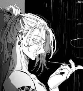 🤨 6ebe8740 Anime, Fumar, Monocromático, Arte, Cigarro, Estética telegram sticker