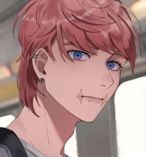 😳 ac6d7023 estilo anime, masculino, cabelo rosa, cicatriz, brincos telegram sticker