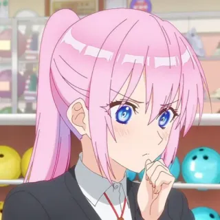 🛍 58ad2ba5 fille anime, cheveux roses, yeux bleus, mignon, dessin animé, animation, rougir, pensive telegram sticker