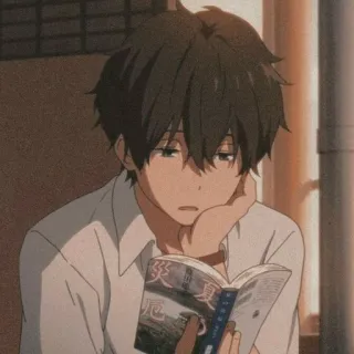 🥯 ad301804 anime, boy, reading, cartoon, character, book whatsapp sticker