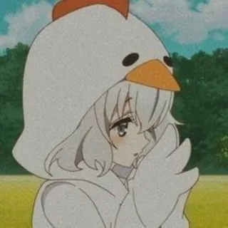 🥯 f3647757 anime, girl, chicken, costume, cartoon, character, white hair whatsapp sticker