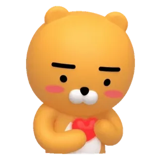 💬 71858eb8 Ryan Райан, Kakao Friends, медведь, милый, сердце, любовь, мультфильм, персонаж whatsapp sticker