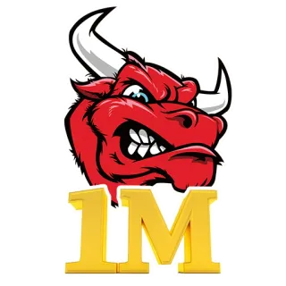 😇 7a39b0b0 1M touro, vermelho, mascote, raiva, um milhão, ouro whatsapp sticker