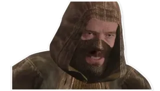 😁 5dc141c2 figure encapuchonnée, masque, homme, sérieux, yeux, marron whatsapp sticker