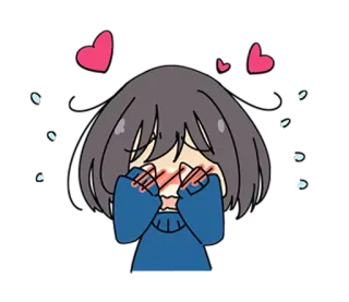 😫 4b767d1e 动漫女孩, 可爱, 卡哇伊, 脸红, 爱心, Q版, 卡通 whatsapp sticker