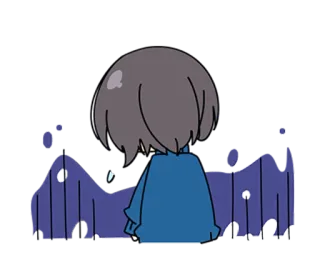 😨 722be5c1 动漫, 背影, 短发, 蓝色衬衫, 卡通 whatsapp sticker