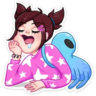 🥱 880f79ae fille, alien, endormi, dessin animé, fatigué, épuisé telegram sticker