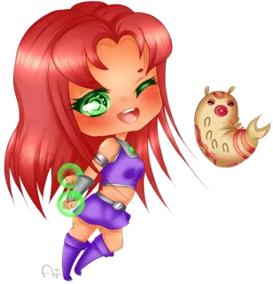 😘 3d7505cf Starfire chibi, carino, cartone animato, ragazza, anime, Starfire, Teen Titans whatsapp sticker