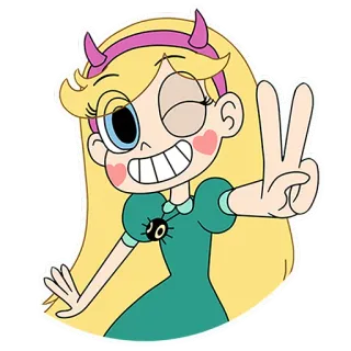 ✌ 2654fb76 Star Butterfly Star vs. the Forces of Evil dessin animé, Star Butterfly, princesse, magie, mignon, animation, clin d'œil, signe de paix telegram sticker