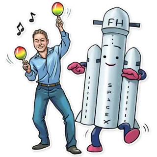 🕺 8dc6144c Elon Musk SPACEX elon musk, spacex, roket, falcon heavy, tarian, kartun telegram sticker