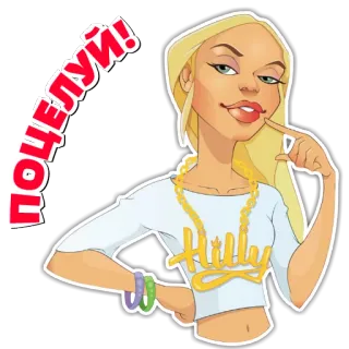 💋 40d2cbb3 Поцелуй! cartoon, blonde, woman, kiss, necklace telegram sticker