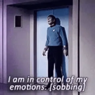 😢 43e46f15 Spock Star Trek I am in control of my emotions. [sobbing] Эмоции, Рыдания, Плач, Научная фантастика, Вулканец whatsapp sticker