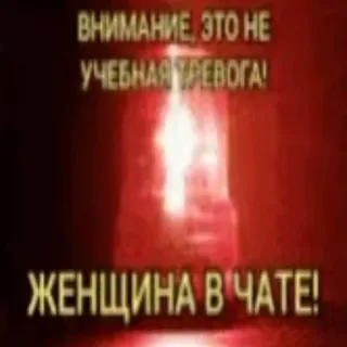 ❗️ 311be75f ВНИМАНИЕ, ЭТО НЕ УЧЕБНАЯ ТРЕВОГА!
ЖЕНЩИНА В ЧАТЕ! alarma, mujer, chat, ruso, advertencia whatsapp sticker